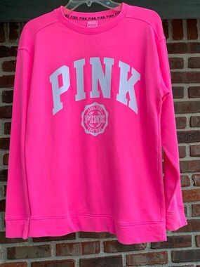 PINK Victoria's Secret oversized Hot Pink Crewneck Sweatshirt with White Logo